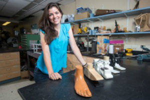 Katy with her prototypes of the Jaipur foot that won her the Lemelson-MIT student prize